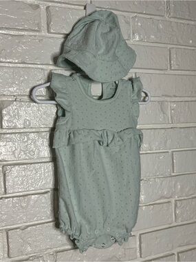 Kyle & Deena Newborn Mint Ruffle Romper with Hat
